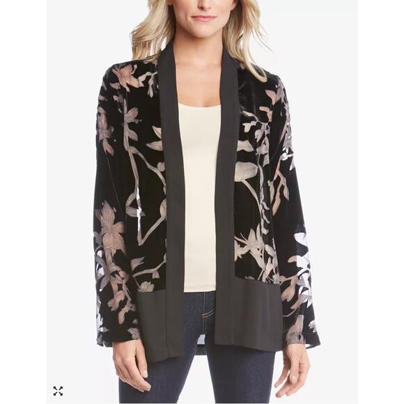 Karen Kane Velvet Burnout Open Cardigan Jacket Black Floral Whimsigoth L - Picture 1 of 6